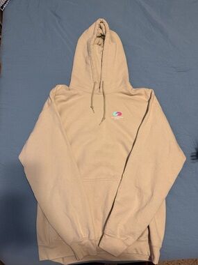 Men's Beige Crewneck Hoodie with Subtle Chest Logo